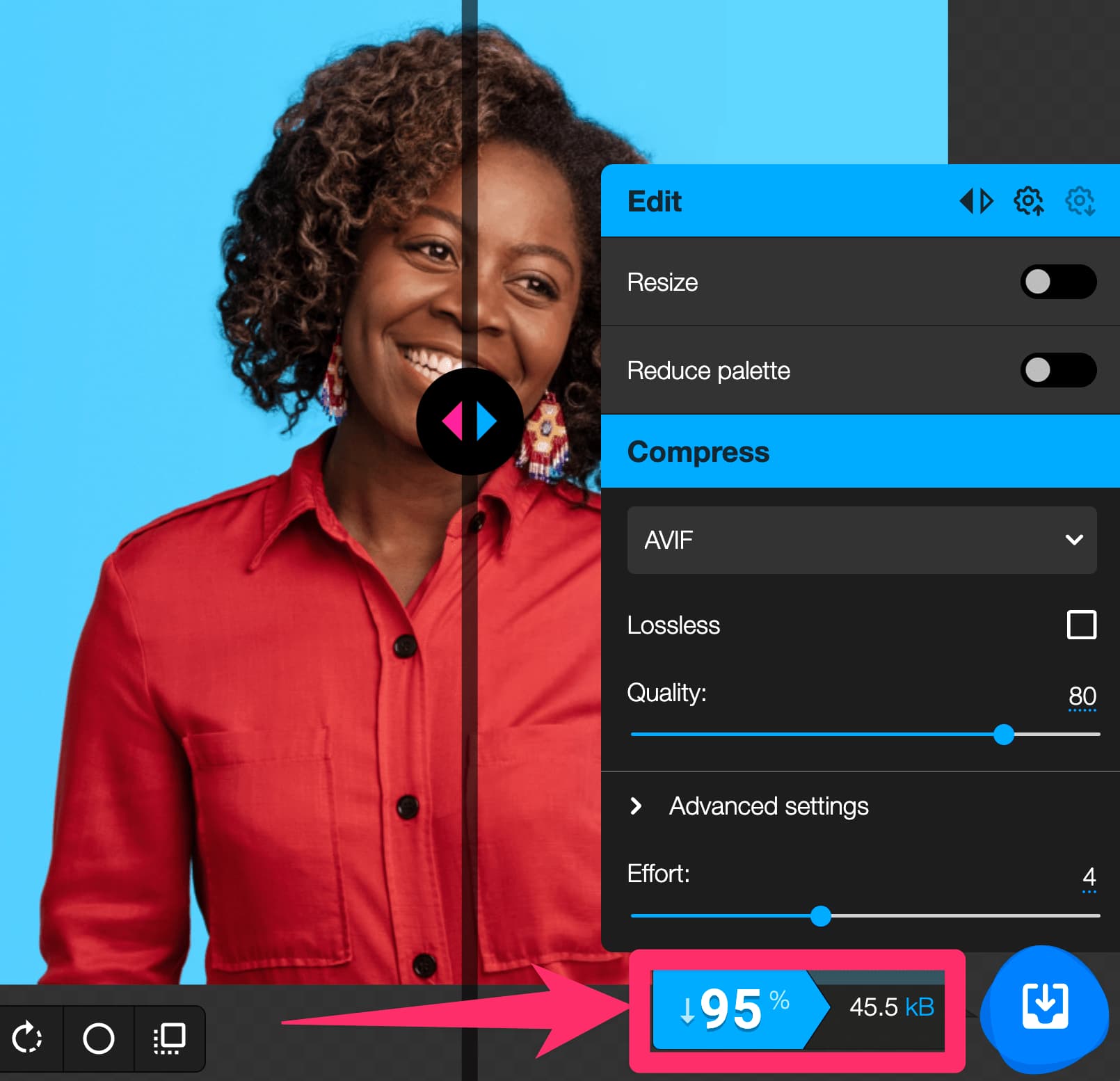 Squoosh converting a large image into AVIF